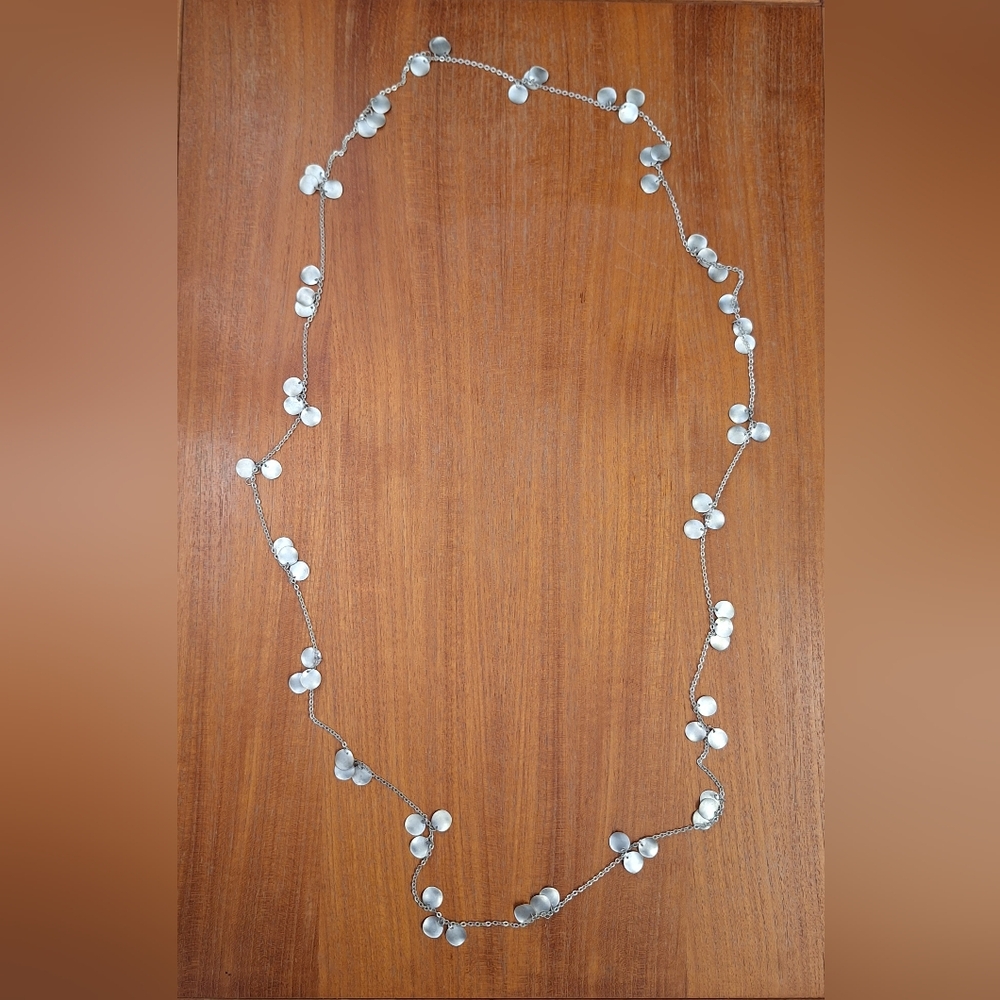 Matte Silver Lariat Necklace Long Loop Chain 56"